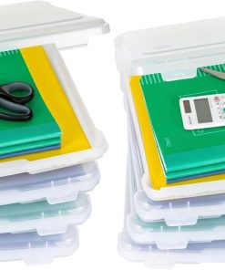 IRIS USA Board Game Storage Craft Organizer Box with Snap-Tight Latch Lid. 8-Pack Portable Plastic Case Bin for Puzzles. Magazines. Hobbies. Art Supplies. Fits 8.5 x 11 & A4 Papers. Slim. Clear
