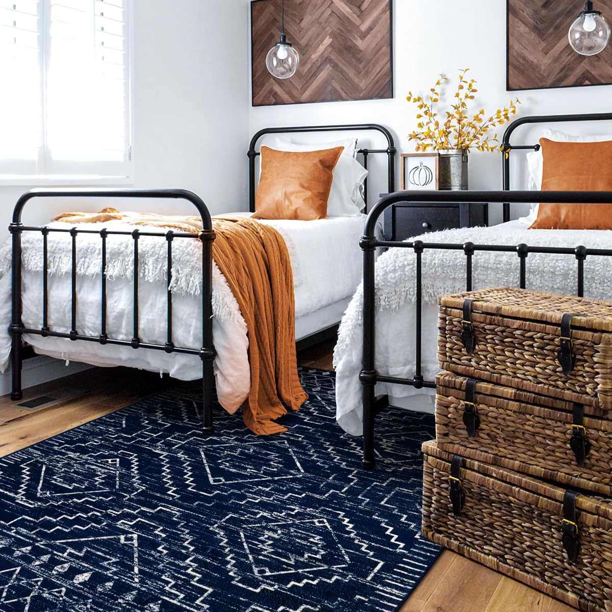 Wonnitar Moroccan Washable Rug 3x5. Blue Non-Slip Entryway Area Rug. Soft Farmhouse Bedroom Throw Mat. Geometric Low Pile Scandinavian Accent Carpet for Entry Kitchen Basement (Blue.3'x5') - Image 7