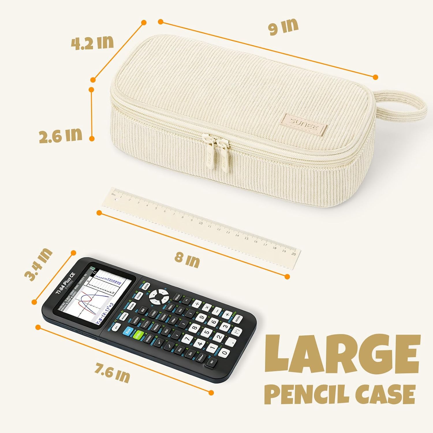 SUNEE Cute Pencil Case. Soft Corduroy Large Capacity Pencil Pouch. Aesthetic Zipper Pencil Bag. Big Storage Pen Organizer for Stationery. Pencil Box Back to School Supplies for Teen Girls Boys. Beige - Image 5