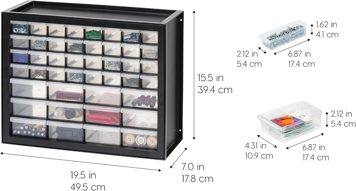 IRIS USA 44-Drawer Small Parts Organizer. Made in USA. Storage Drawers for Screws. Nuts. Bolts. Electronics. Hardware. Beads. Crafts. Building Bricks. Stackable Garage Storage Cabinet. Black - Image 3