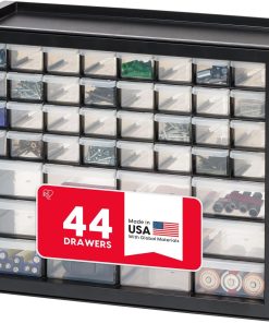 IRIS USA 44-Drawer Small Parts Organizer. Made in USA. Storage Drawers for Screws. Nuts. Bolts. Electronics. Hardware. Beads. Crafts. Building Bricks. Stackable Garage Storage Cabinet. Black