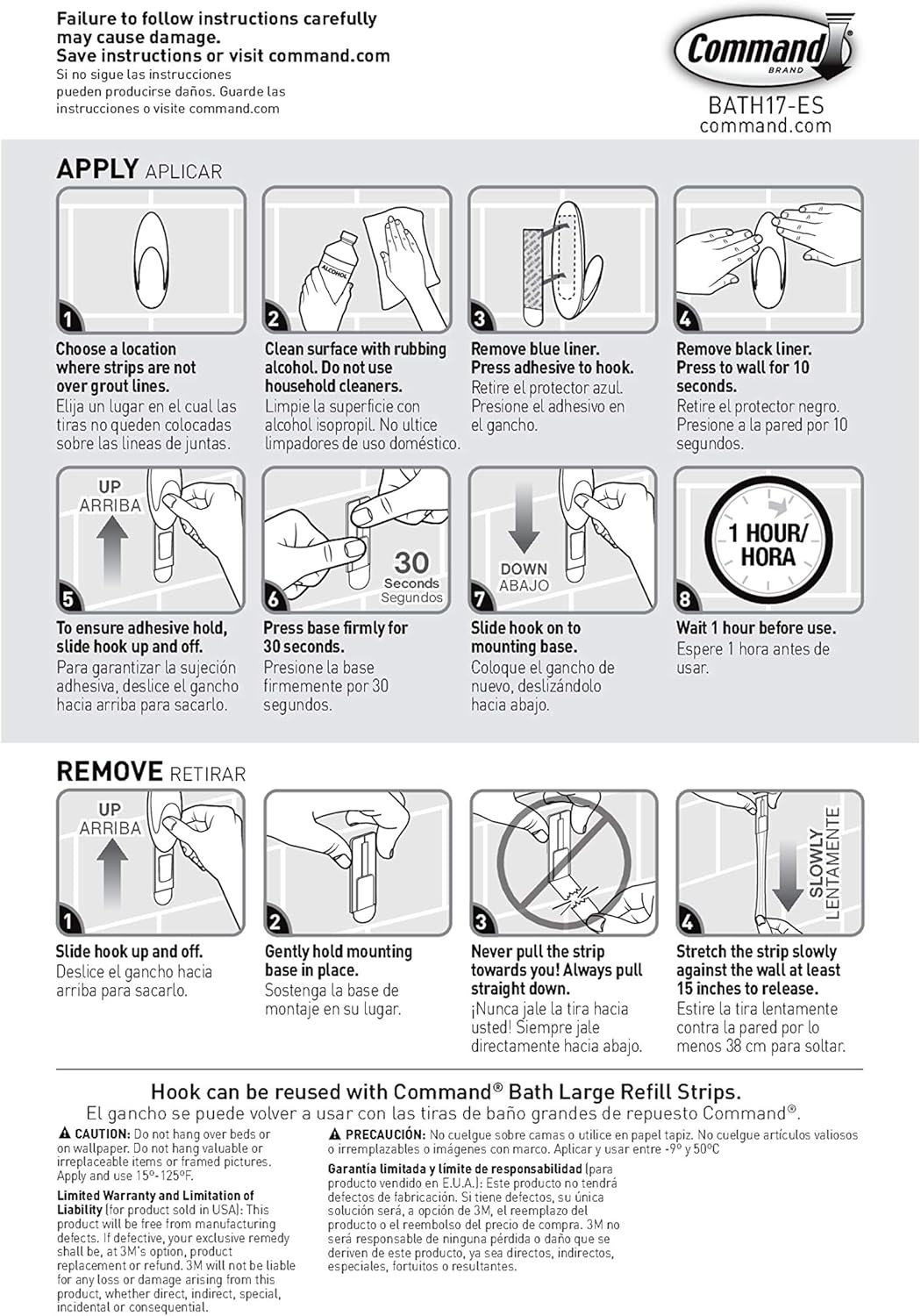 Command Bath Large Towel Hook Value Pack. Clear Frosted. 3-Large Hooks. 3-Water-Resistant Strips. Organize Damage-Free - Image 10