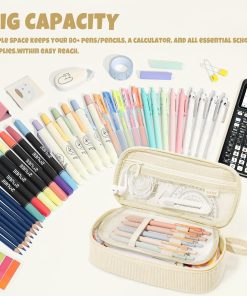 Alternative view of SUNEE Cute Pencil Case. Soft Corduroy Large Capacity Pencil Pouch. Aesthetic Zipper Pencil Bag. Big Storage Pen Organizer for Stationery. Pencil Box Back to School Supplies for Teen Girls Boys. Beige