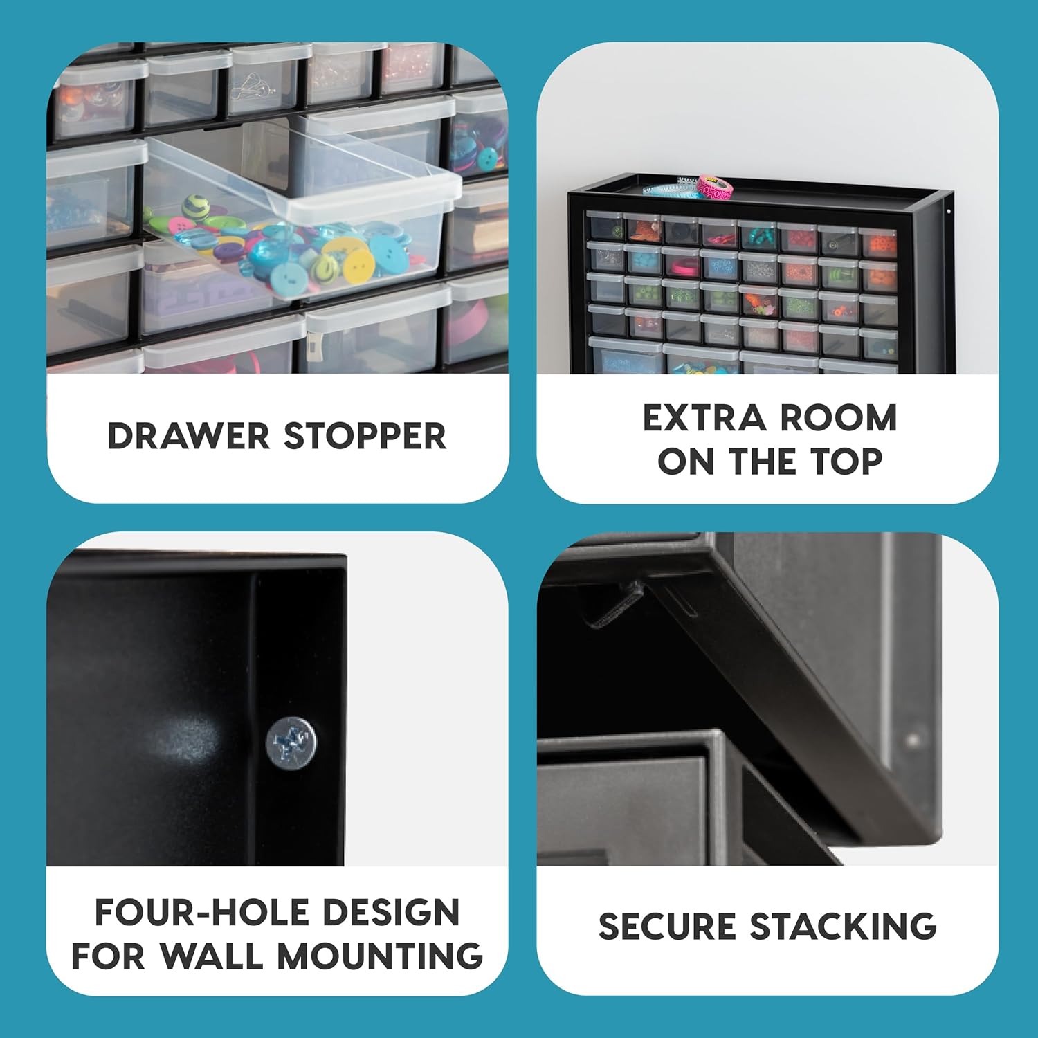 IRIS USA 44-Drawer Small Parts Organizer. Made in USA. Storage Drawers for Screws. Nuts. Bolts. Electronics. Hardware. Beads. Crafts. Building Bricks. Stackable Garage Storage Cabinet. Black - Image 5