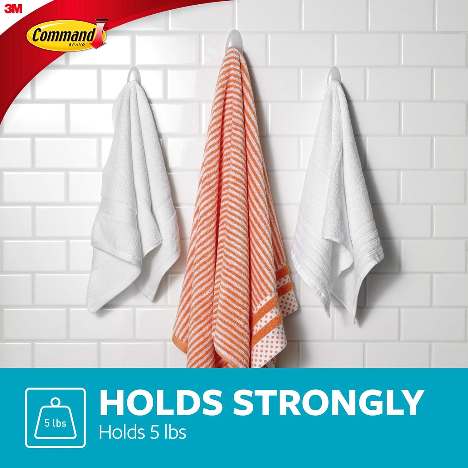 Command Bath Large Towel Hook Value Pack. Clear Frosted. 3-Large Hooks. 3-Water-Resistant Strips. Organize Damage-Free - Image 3