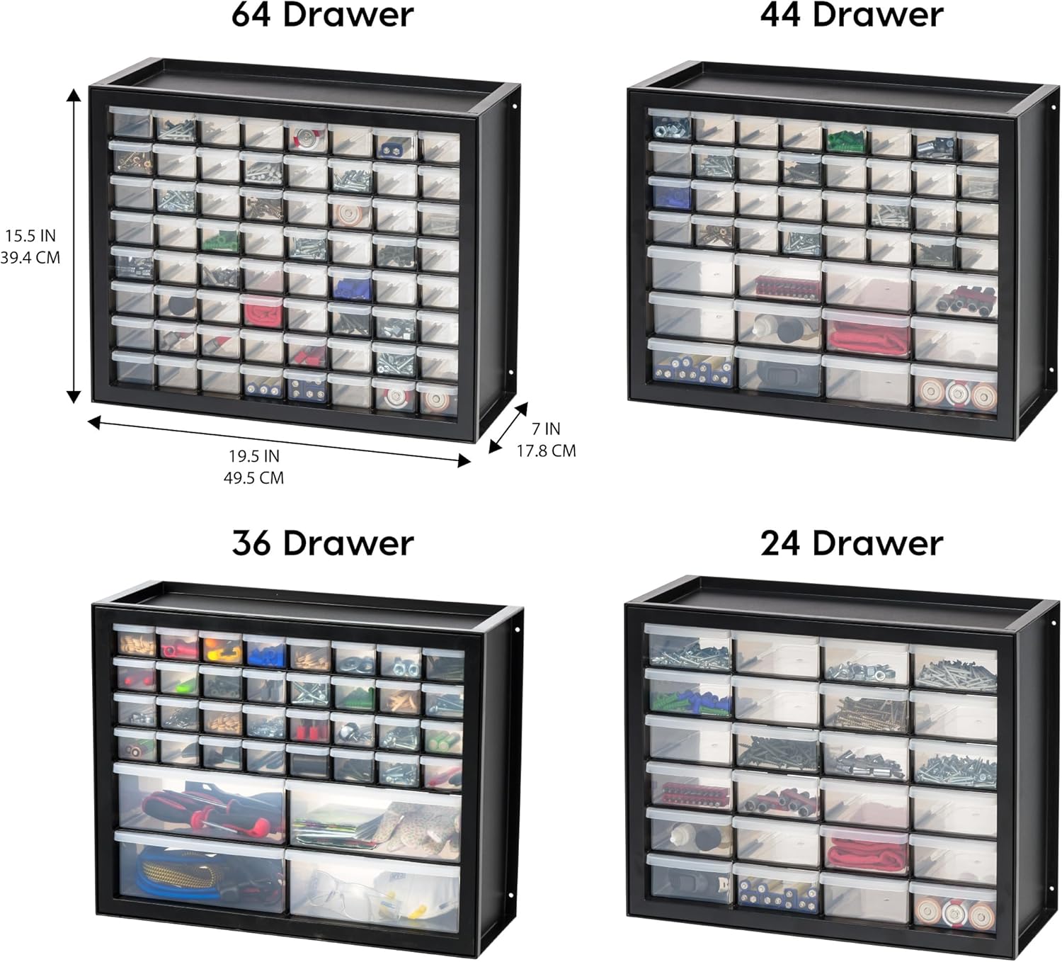 IRIS USA 44-Drawer Small Parts Organizer. Made in USA. Storage Drawers for Screws. Nuts. Bolts. Electronics. Hardware. Beads. Crafts. Building Bricks. Stackable Garage Storage Cabinet. Black - Image 4