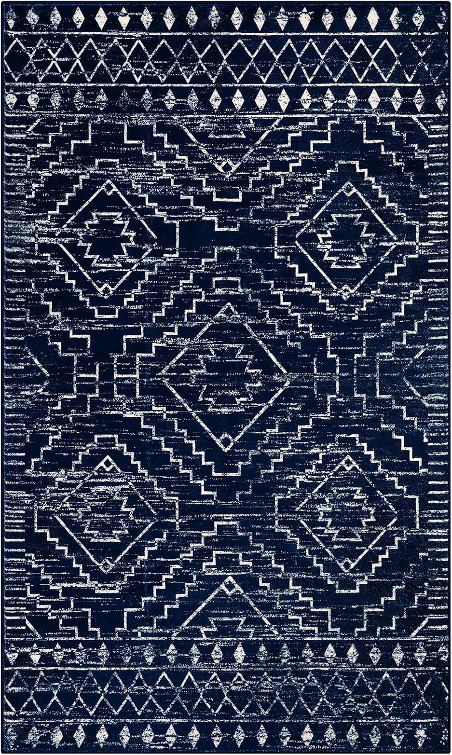 Wonnitar Moroccan Washable Rug 3x5. Blue Non-Slip Entryway Area Rug. Soft Farmhouse Bedroom Throw Mat. Geometric Low Pile Scandinavian Accent Carpet for Entry Kitchen Basement (Blue.3'x5') - Image 9