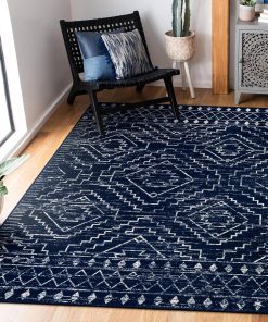 Wonnitar Moroccan Washable Rug 3x5. Blue Non-Slip Entryway Area Rug. Soft Farmhouse Bedroom Throw Mat. Geometric Low Pile Scandinavian Accent Carpet for Entry Kitchen Basement (Blue.3'x5')